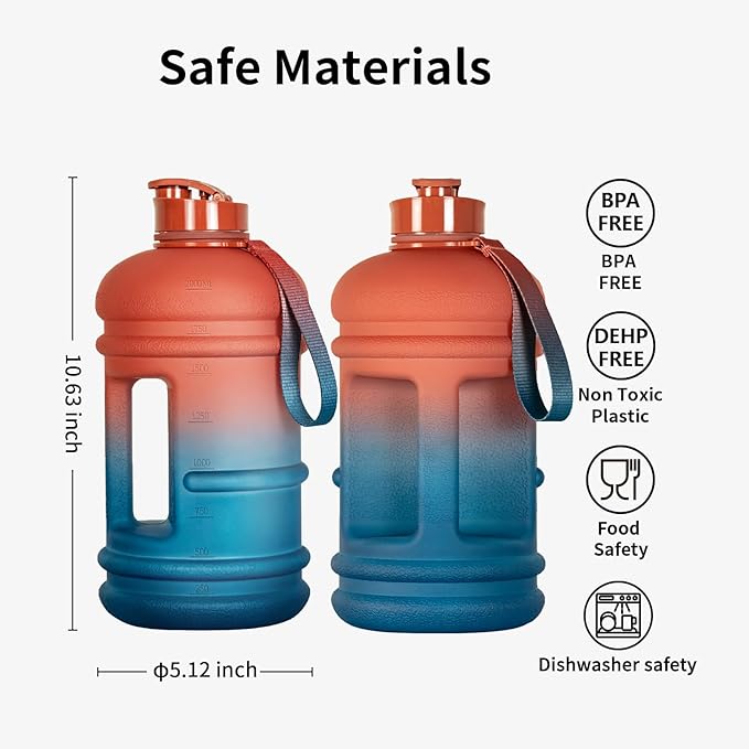 TOOFEEL 2.2 Litre / 74oz Athletic Water Bottle with Frosted Handle for Camping - Bike Bottle - Water Jugs For Drinking - Reusable Water Bottles - Dawn Colored Webbing Gradient Color Water Jug