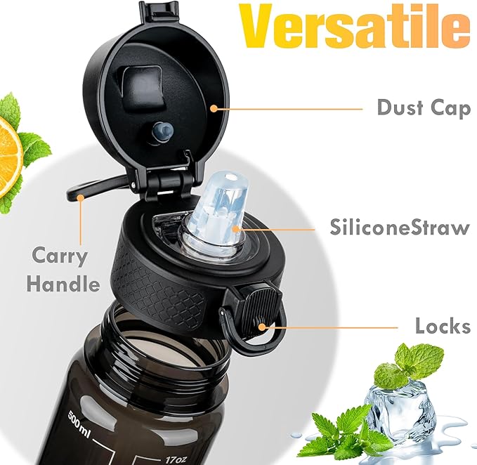 GOPPUS 17oz Kids Water Bottle for School -Straw, Leak-Proof Tritan Sports Bottle Time Marker Reusable for Girls Boys