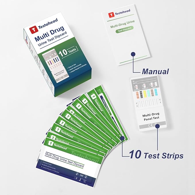 Drug Test Kit 10 Pack, Home Drug Tests, 12 Panel Drug Test Urine, Tests for Marijuana (THC),COC,OPI 2000,AMP,BZO,BAR,BUP,MDMA,MET,MTD,OXY,PCP