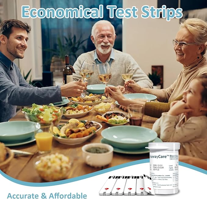 TD-4125 Blood Glucose Test Strips for Diabetes, 100 Count Blood Sugar Test Strips, Designed for Use with HanrayCare Glucose Monitoring System, Accurate Self-Testing, No Coding Required