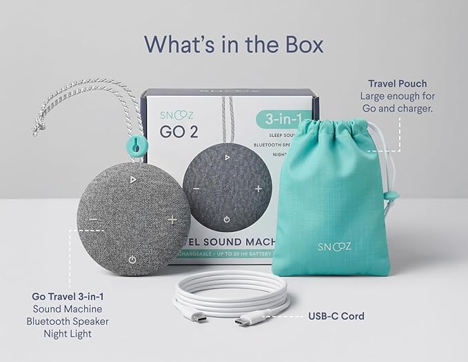 SNOOZ Go 2 Portable White Noise Sound Machine |12 Soothing Sounds | 3-in-1 Bluetooth Speaker & Night Light | Rechargeable Travel Sleep Aid for Adults, Kids | Baby Registry | Bedroom Essential
