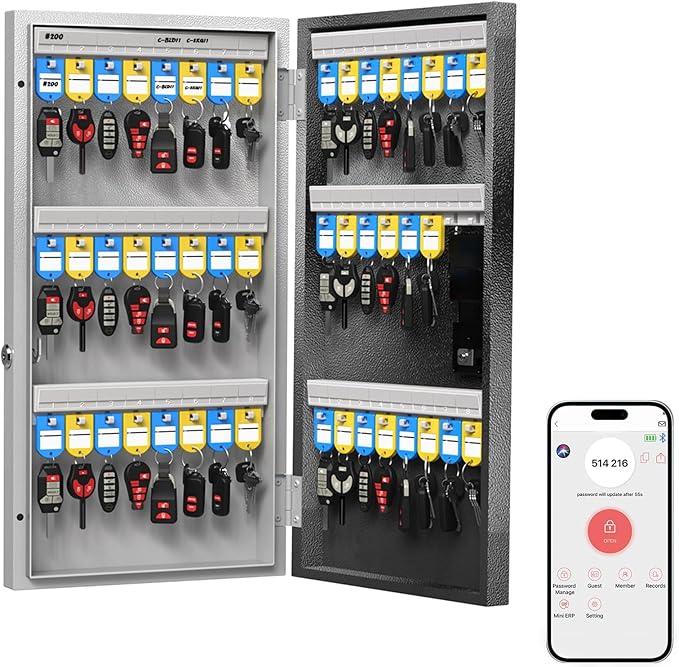 48-Key Smart Key Lock Box Wall Mount – Commercial Key Cabinet with App, Keypad, Bluetooth & WiFi Unlock (Sold Separately), Access Log Tracking, Key Management System for School, Office