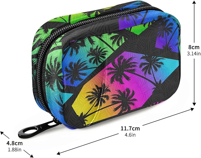 Pill Box Colorful Geometry Palm Trees 7 Day Pill Case Travel Pill Organizer Bag with Zipper Portable Weekly Vitamin Medicine Supplement Holder Pouch Bag
