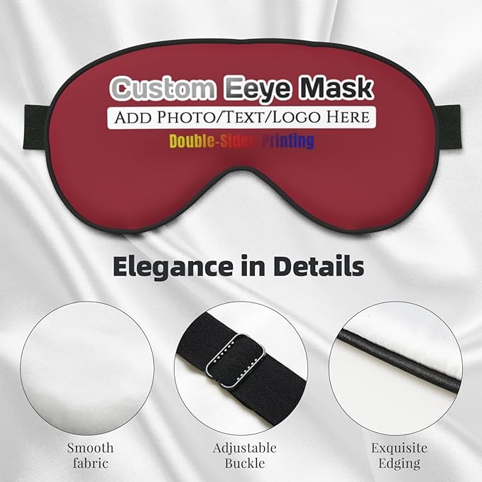 Custom Eye Mask for Sleeping Personalized Your Photo Text Logo Adjustable Strap Sleep Mask Customized Soft Blindfold Eyemask Blackout Eye Cover for Men Women Home Travel Offices Cardinal