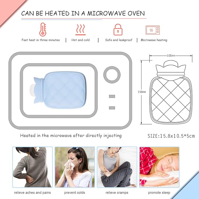 Redify Small Hot Water Bottle Bag for Hot & Cold Compress with Cover,Microwave Heating Soft Environment-Friendly Silicone for Babies Kids,Mini Hot Wate Bottle for Travel and Pain Relief,Holiday Gifts