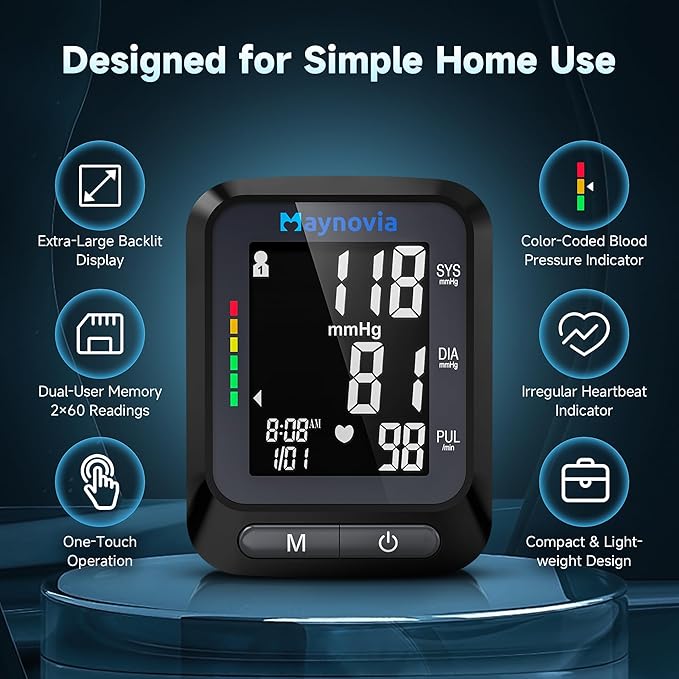 Wrist Blood Pressure Monitor, Blood Pressure Cuff Wrist for Home Use, Automatic Digital BP Monitor with Large Backlit Display, 2 User 120 Memory, Adjustable 5.3"-8.5" Cuff