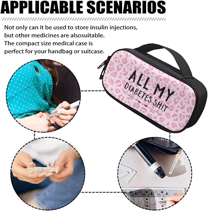 Rnyleeg Insulin Cooler Travel Case Pink Leopard Insulin Bag for Women Diabetic Supplies Storage for Home Diabetic Care for Daily Life Trip