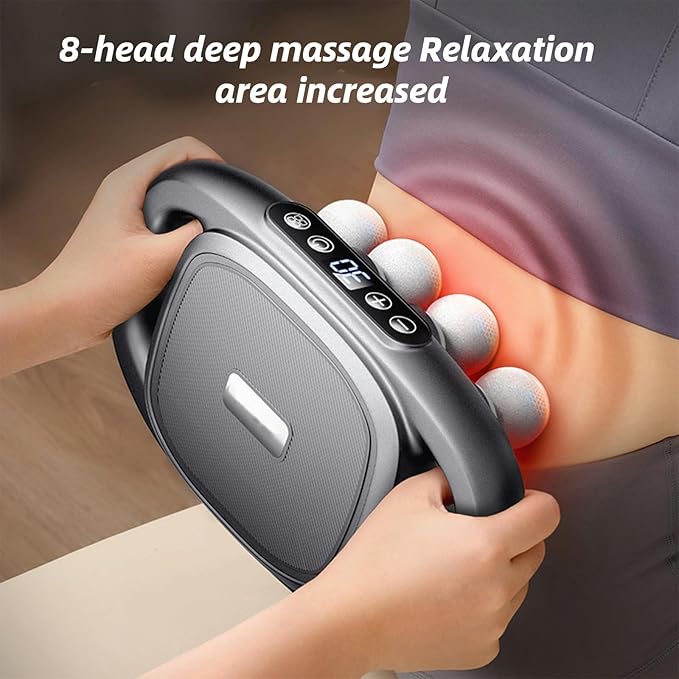 16-Drive 8-Head Massage Gun Set,Massage Gun with 16 Attachments & Red Light Therapy - Quiet 8-Speed Muscle Massager for Back,Legs,Full Body Pain Relief,Recovery and Relaxation (Black-16)
