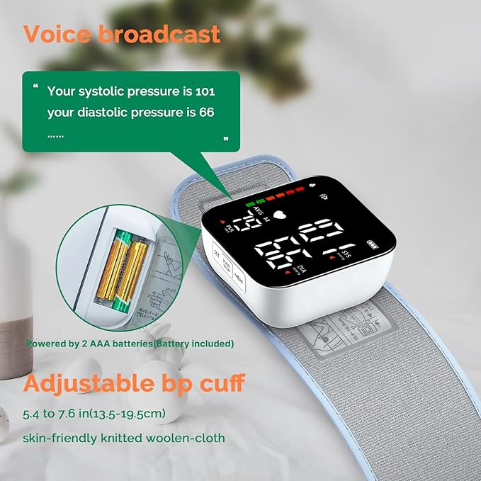Wrist Blood Pressure Monitor Automatic Talking Wrist Blood Pressure Cuff Digital Full Screen LED Display Bp Machine Adjustable Bp Cuff Voice Broadcast Health Care for Home Use