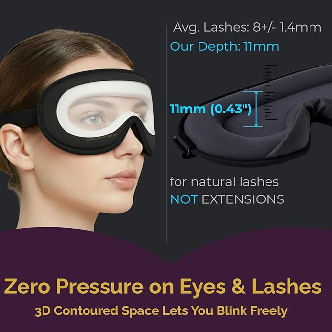 3D Sleep Mask for Back Sleepers - True Blackout Eye Masks for Sleep - Zero Eye Pressure Nose Seal Eye Cover for Meditation, Naps & Travel, Adjustable & Comfortable - Jet Black