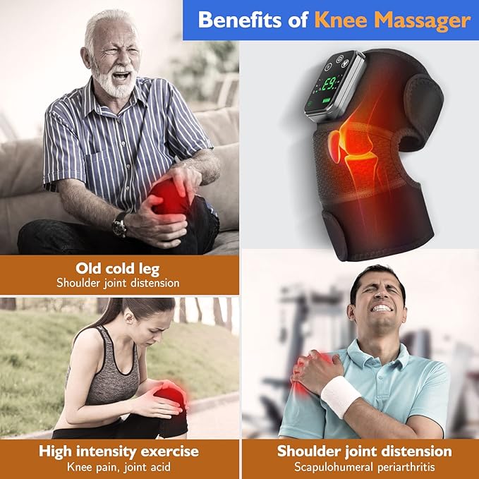 Cordless Heated Knee Massager, Knee Massager with Heat, Knee Massager for Pain Relief, Knee Heating Pad for Knee Pain Relief, FSA Eligible HSA, Heated Knee Brace Wrap, Black