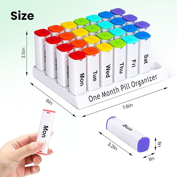 Monthly Pill Organizer 2 Times a Day - 28 Day Pill Box AM PM, Daily Medicine Organizer for Vitamins, Supplements, Medications - BPA Free Pill Case for Home & Travel, White