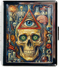 Metal 7 Day Pill Organizer, Weekly Pill Case 8 Compartments, Travel Pill Box for Purse & Pocket, Small Medicine & Vitamin Organizer, PP Dividers, Secure Clasp (Skull)