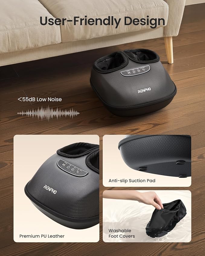 RENPHO Full Foot Massager with Heat [2026 New Upgraded], 3 Levels Air Compression & Deep Kneading, Shiatsu Foot Massage for Plantar Fasciitis & Neuropathy, Birthday Gifts for Women Men Size up to 13