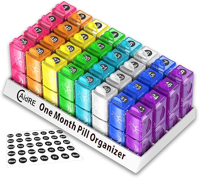 Monthly Pill Organizer, CAidRE 30 Day Pill Organizer 2 Times a Day, One Month Pill Box Organizer AM PM, Weekly Pill Holder for Fish Oil, Vitamins, Supplements