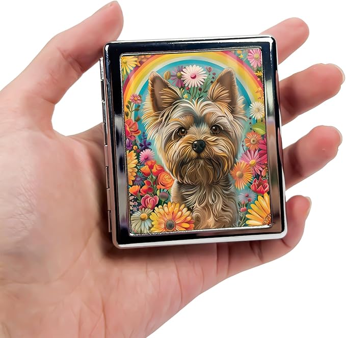 Cute Travel Pill Box Organizer with 8 Compartments - Compact and Fashionable Pill Case with Mirror - Ideal for Medications (Floral Dog)