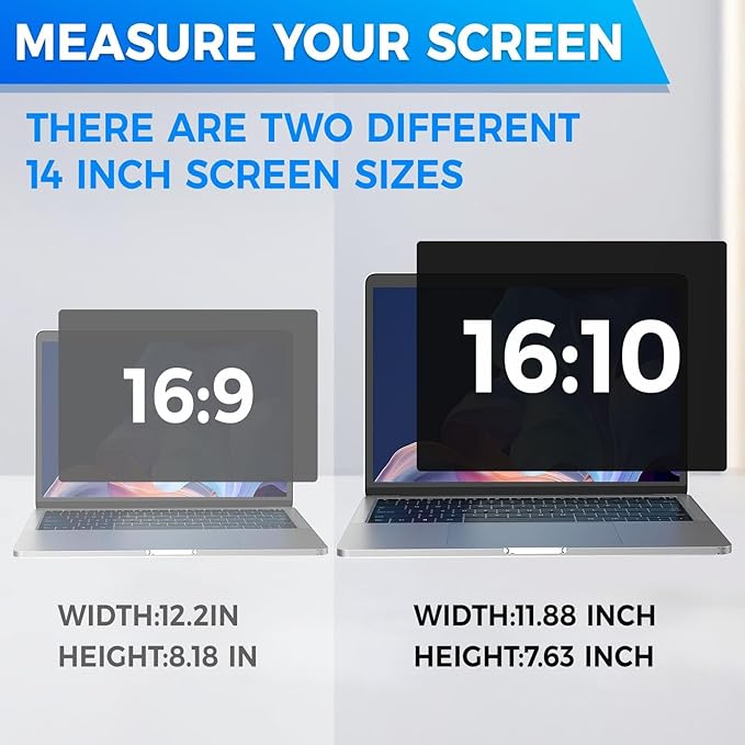 2Pack Magnetic Laptop Privacy Screen Filter 14 inch for 16:10 Widescreen Computer Monitor, Removable Anti Blue Light Privacy Shield, Anti-Glare Protector