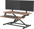 VIVO Height Adjustable 32 inch Stand Up Desk Converter, Quick Sit to Stand Tabletop Dual Monitor Riser Workstation, Rustic Vintage Brown Desktop, Black Frame, DESK-V000SN