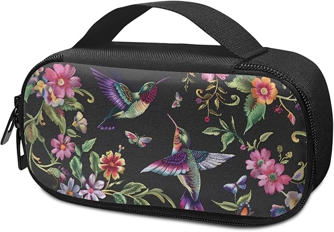 Diabetic Supplies Carrying Case Bag for Diabetes Testing Kit, Blood Glucose Monitor Kit with Meter, Blood Sugar Test Strips, Lancets, Lancing Device, Alcohol Wipe, Retro Hummingbirds