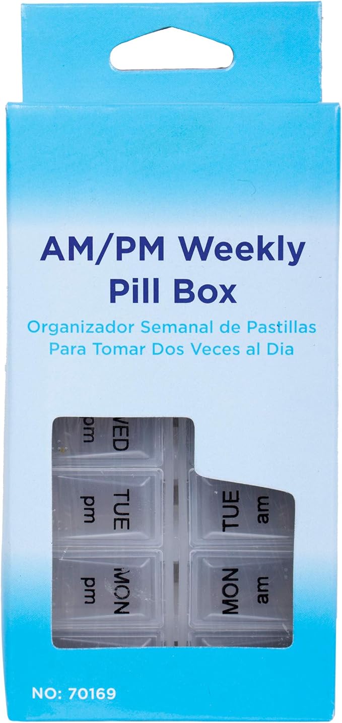 Apex Twice-A-Day Economy Weekly Pill Organizer, Weekly Pill Organizer, 2 Times a Day, Easy-Open, See-Through Lids, Organize Medication or Vitamins by AM, PM or Morning and Bedtime, Clear