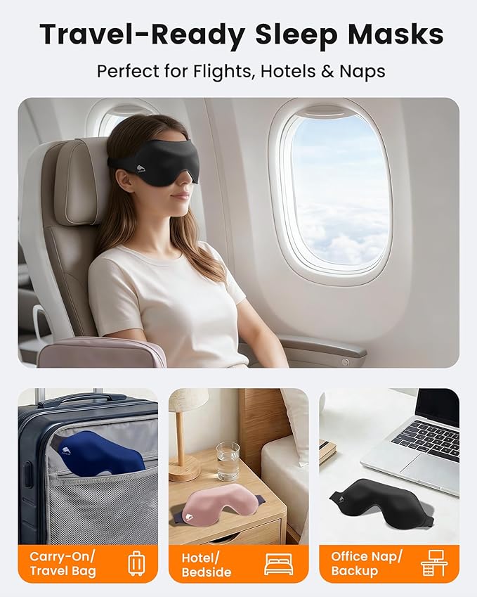 Sleep Mask for Men Women 3 Pack: 100% Blackout Eye Masks for Sleep - Zero Eye Pressure Eye Cover for Lash Extensions - Sleeping Mask for Airplane Travel Essentials Night