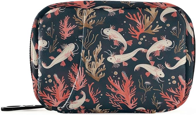 Cute Axolotls and Sea Plants Travel Pill Box Organizer 7 Day Weekly Pill Case Portable Travel Vitamin Box Organizer