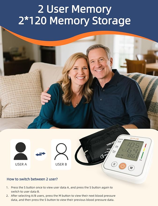 Blood Pressure Monitor for Home Use, Rechargeable Bp Cuff Upper Arm with 8.7"-12.7", 2x120 Memory Voice Broadcast Blood Pressure Machine, Home Arrhythmia Hypertension Detector, Ideal Gift