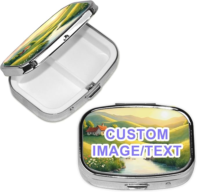 Custom Pill Box, Personalized Travel Pill Box for Purse with Mirror Holds Vitamins Medications