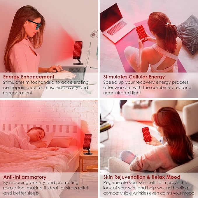 Mini Red Light Therapy for Face,Red Near Infrared Portability LED Panel, 90 Flicker Free LEDs High Power Panel, Ideal for Body, Face, Recovery, Improve Sleep, Skin