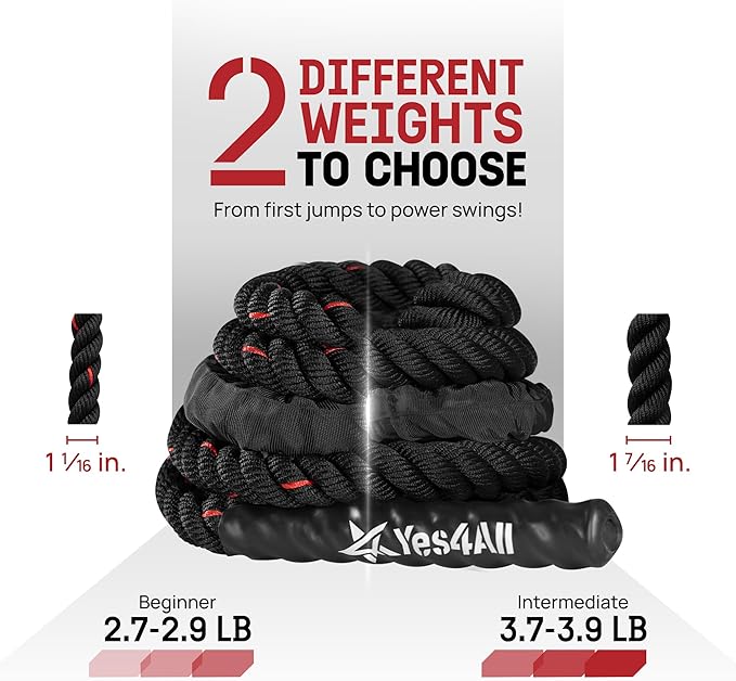 Yes4All Weighted Jump Rope, 2.8LB Heavy Skipping Rope with Anti-Slip Double Layer Handle & Protective Sleeve for Fitness, Cardio, Muscle Training - Carry Bag Included