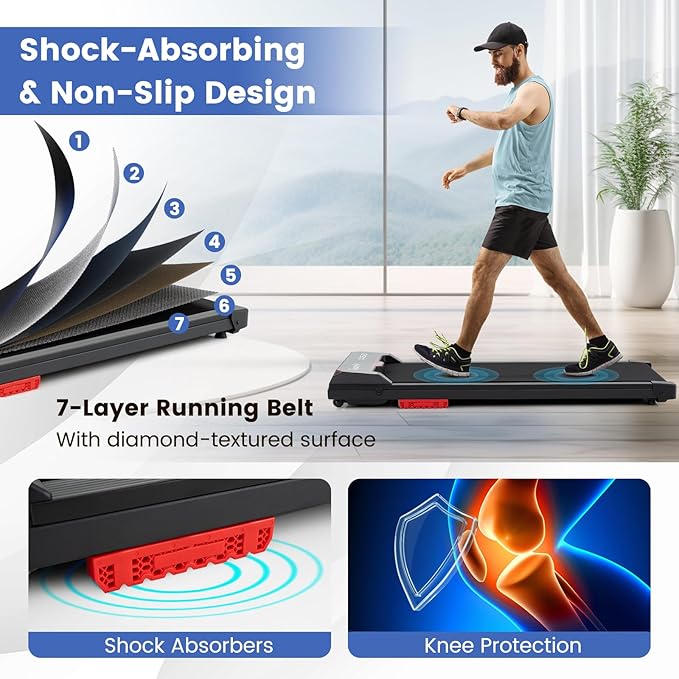 GYMAX Walking Pad, 340LBS Under Desk Treadmill with Remote, APP Control, LED Display & Built-in Wheels, Free Assembly Walk Pad for Running, Jogging Working, 3 in 1 Desk Treadmill for Small Space