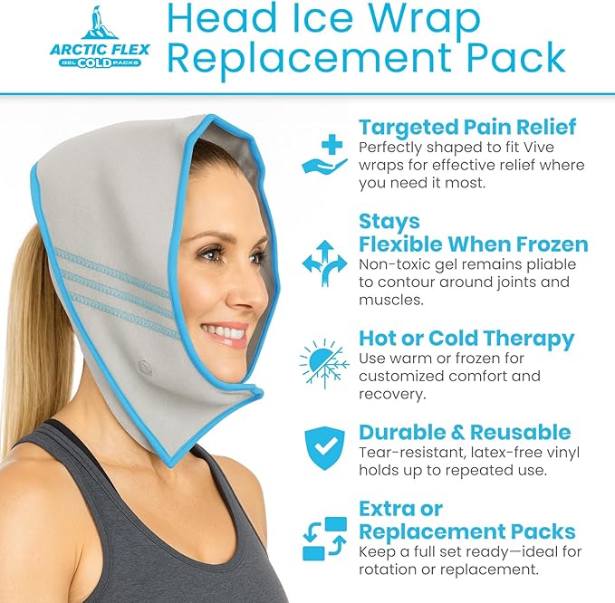 Arctic Flex Gel Replacement Packs - Reusable Ice Packs for Head, Injuries, Pain Relief & Swelling - Flexible Therapy Wrap - Athletic, Women, Men