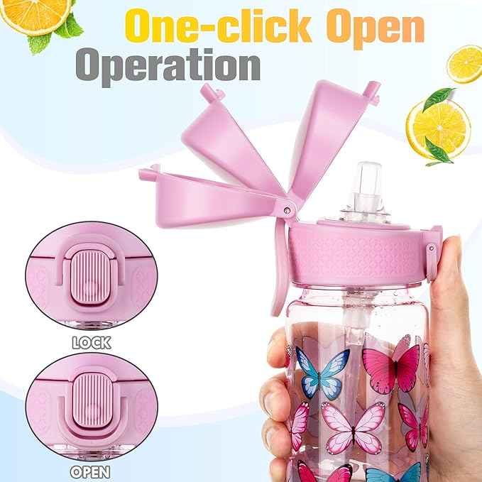 GOPPUS 17oz Kids Water Bottle for School -Straw, Leak-Proof Tritan Sports Bottle Time Marker Reusable for Girls Boys
