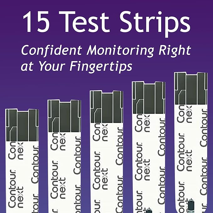 Contour Next Blood Glucose Test Strips for Diabetes – 15 Ct (1 Pack) – Accurate, No Coding, Second-Chance Sampling, Easy Blood Sugar Testing Strips On the Go, Works with All Contour Next Meters