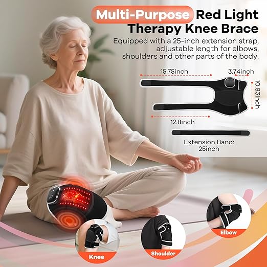 AFFLAT Red Light Therapy and Vibration Massage Knee Brace, 660nm & 850nm Near Infrared Light, Rechargeable Wireless Controller, for Knee/Shoulder/Joint/Elbow