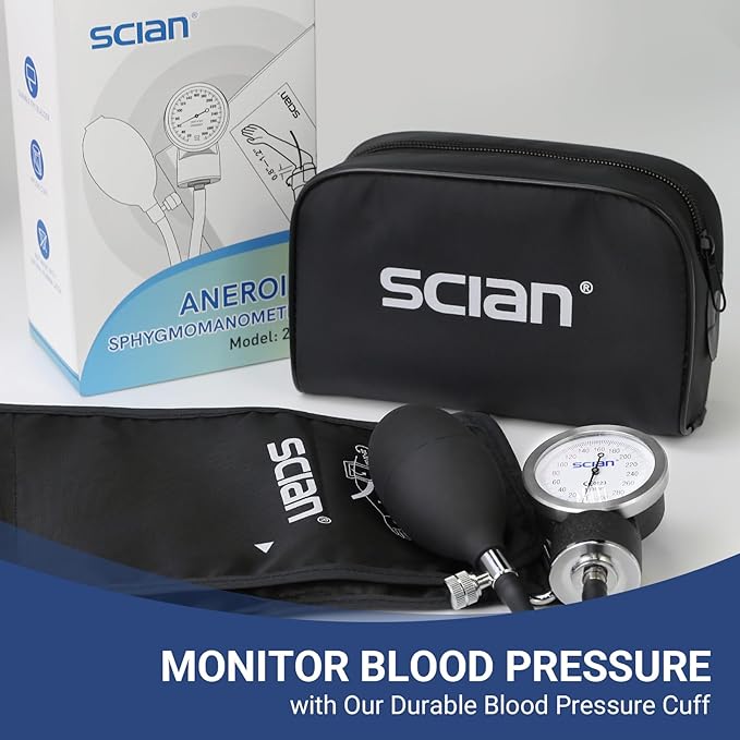 SCIAN Manual Blood Pressure Cuff - Aneroid Sphygmomanometer with European Cuff 8.7-16.5" and D-Ring, Come with Carrying Bag for Nurse Doctor Senior Adult, Black