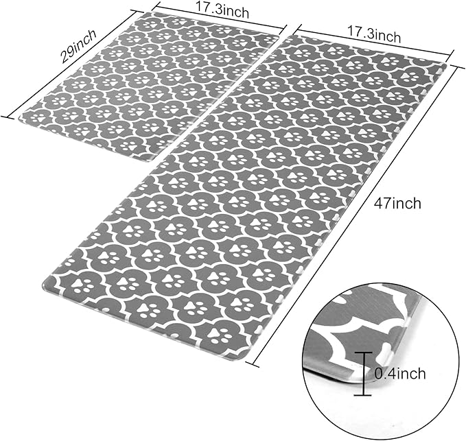 Grey Kitchen Mat Cushioned Anti-Fatigue Floor Mat, Waterproof Non-Skid Kitchen Mat and Rug Heavy Duty Comfort Standing Mat for Kitchen, Home, Office, Sink, Laundry, Puppy Paws
