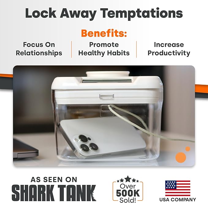 KSafe Timer Lock Box for Phones, Snacks & Medications - Cell Phone Jail & Food Safe with Timer - Time Locking Container for Better Habits & Addiction Management (Mini, Blue Lid + 3.0” White Base)