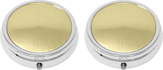 Set of 2 Circular Embossed Triple-Compartment Pocket Purse Pill Box & Organizer (Gold & Silver)