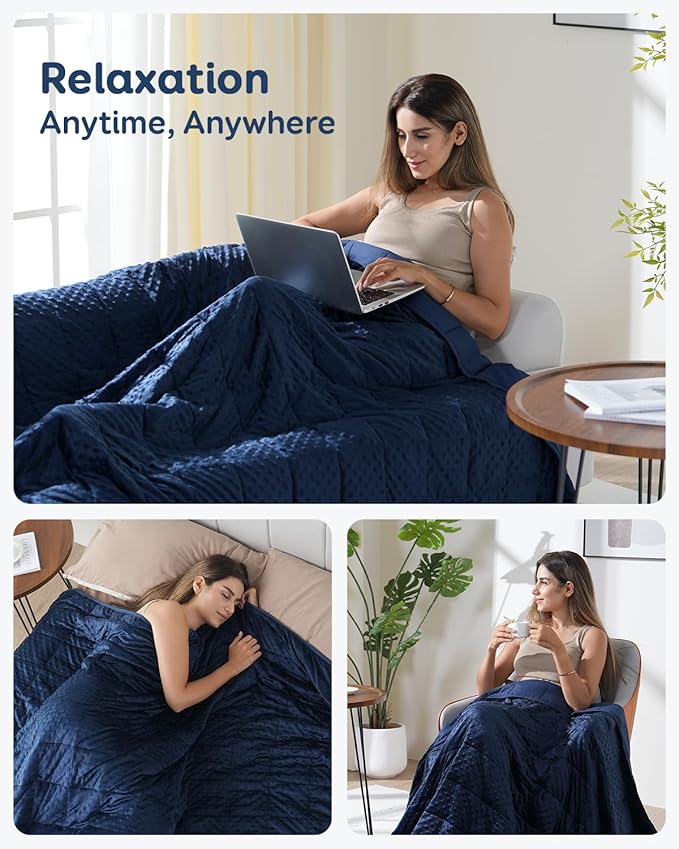 Kivik Weighted Blanket 20 lbs for Adults, Minky Dot Heavy Blankets, Microfiber Reversible Weighted Throw Blankets for All Seasons, Machine Washable, 60"x80" Queen Size, Navy Blue