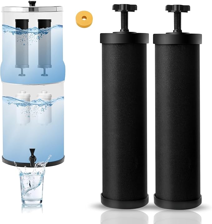 Gravity Water Filter Replacement,for Berkey® Black Carbon (BB9-2®) Purification Elements and Fluoride Filters K5366 (PF-2®) Combo Pack (2, Black Filter)