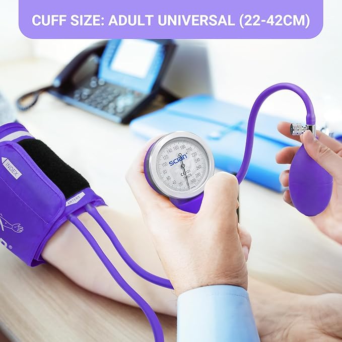 SCIAN Manual Blood Pressure Cuff - Aneroid Sphygmomanometer with European Cuff 8.7-16.5" and D-Ring, Come with Carrying Bag for Nurse Doctor Senior Adult, Purple