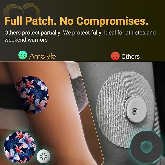 Libre 3 Sensor Covers Waterproof, Amolyfe 10 Pack Freestyle Libre 3 Plus Covers, Bump-Proof with Hard Cap, Breathable Latex Free Glucose Sensor CGM Adhesive Patches, 14-Day CGM Protection (B.Flower)