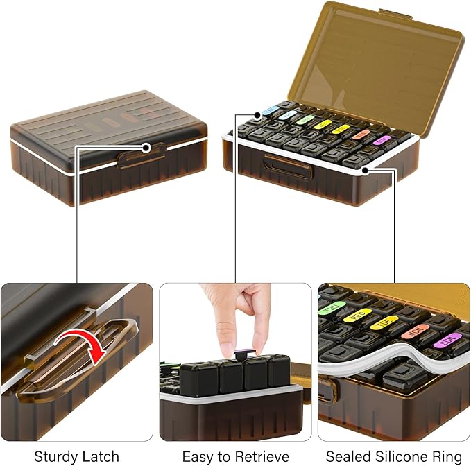 Weekly Pill Organizer 4 Times a Day, Large Compartments Pill Box 4X 7 Day, Medicine Organizer Pill Case for Pills/Vitamins/Fish Oils/Medication/Supplements (Brown)