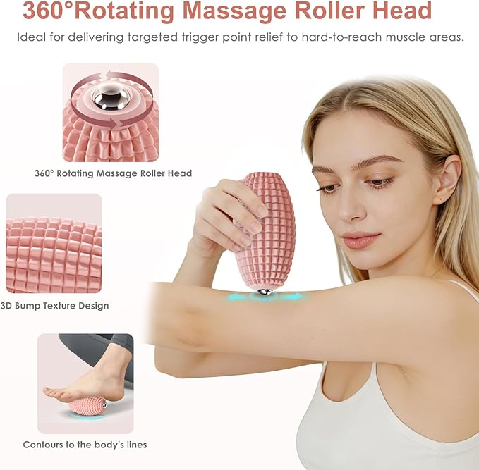 Vibrating Massage Ball for Muscle Recovery, Silicone Myofascial Massage Ball, Plantar Fasciitis Relief,Hip & Psoas Release, Deep Tissue & Trigger Point Roller for Neck, Back, Foot (Pink)