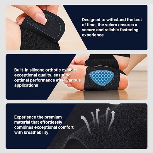 Fit Geno Arch Support Brace for Plantar Fasciitis, Heel & Foot Pain Relief – Adjustable Compression Wrap with Gel Cushion for Flat Feet & Fallen Arches, Non-Slip Support for Men & Women