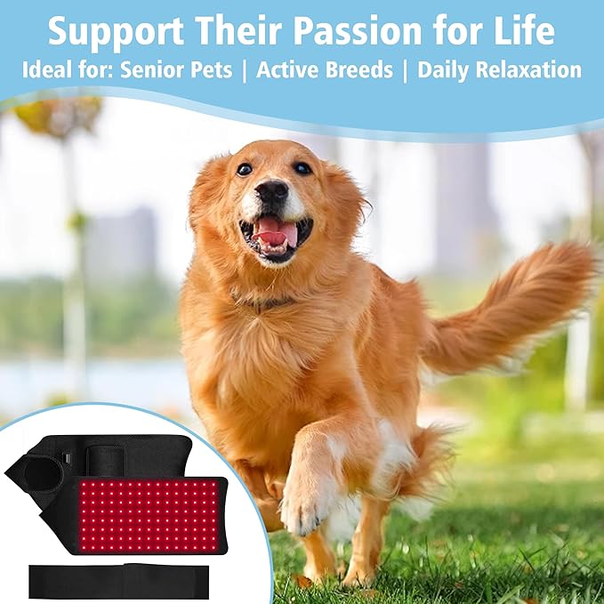 PetWell Comfort Belt: 120 LED Dog & Cat Red Light Therapy Belt - Portable Infrared Light Wrap for Back, Hips, Knees | Soothing Mat Pad Device for Arthritis & Pain Relief in Pets