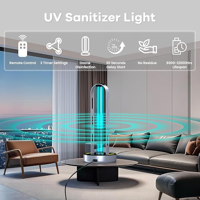 UV Light Sanitizer, Ultraviolet Lamp with Remote Control, UV Lamp with Motion Sensor,3 Speed Timings for Home, Room & Kitchen