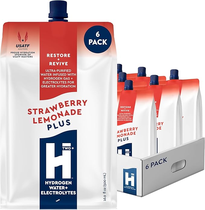 HTWO Plus Molecular Hydrogen Water with Electrolytes, Strawberry Lemonade Flavor, Sugar Free Hydration Packets, 16.9oz 6 Pack, Energy Sports Drink, Performance & Recovery Support, Alternative to Hydrogenated Tablet - no Prep/Mess, 15 ppm