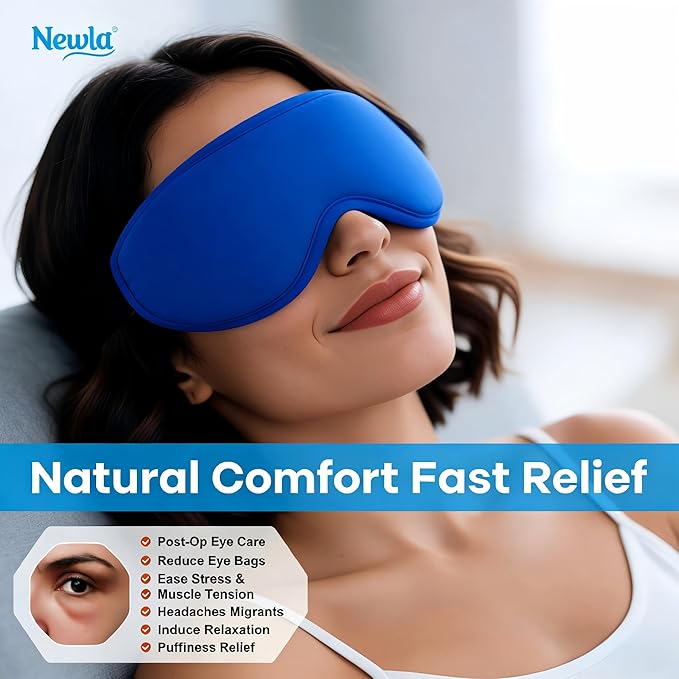 Contoured Cooling Gel Eye Mask: Upgraded Full-Eye 3D Coverage, Faster Cold Compress Relief for Puffy Eyes & Dark Circles, Reusable Soft Ice Gel for Eye Bags, Tired Eyes, Self Care (Blue)